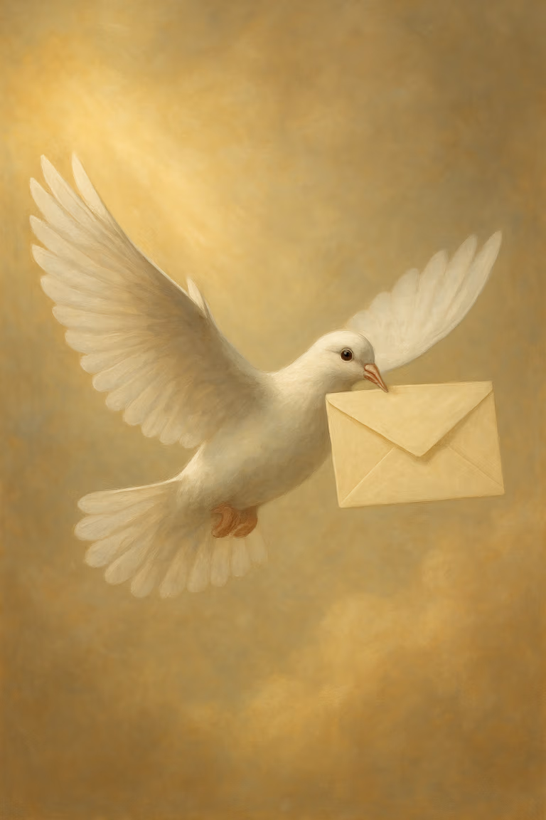 a dove holding a mail envelope