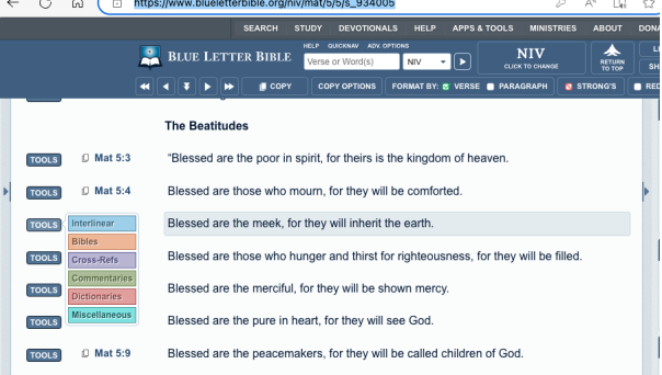 Blue Letter Bible passage showing translations, interlinear tools, cross-references, commentaries, dictionaries, and Strong’s tools