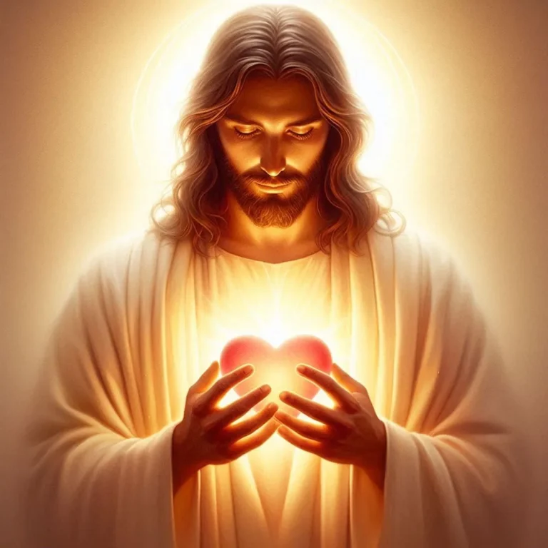 AI-generated illustration of Jesus holding a glowing heart.