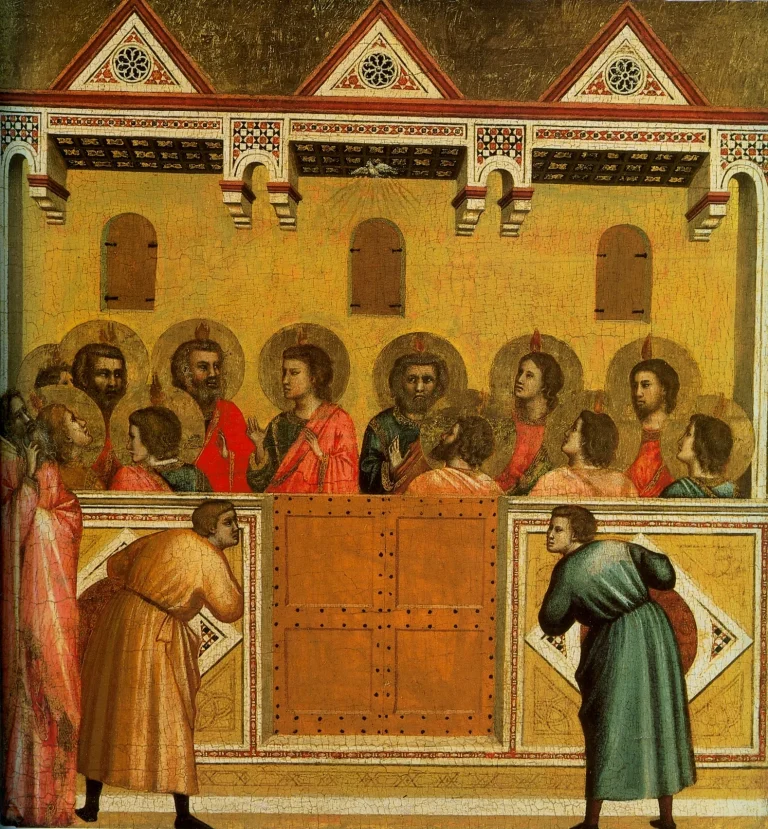The apostles gathered at Pentecost, in a painting by Giotto and his workshop