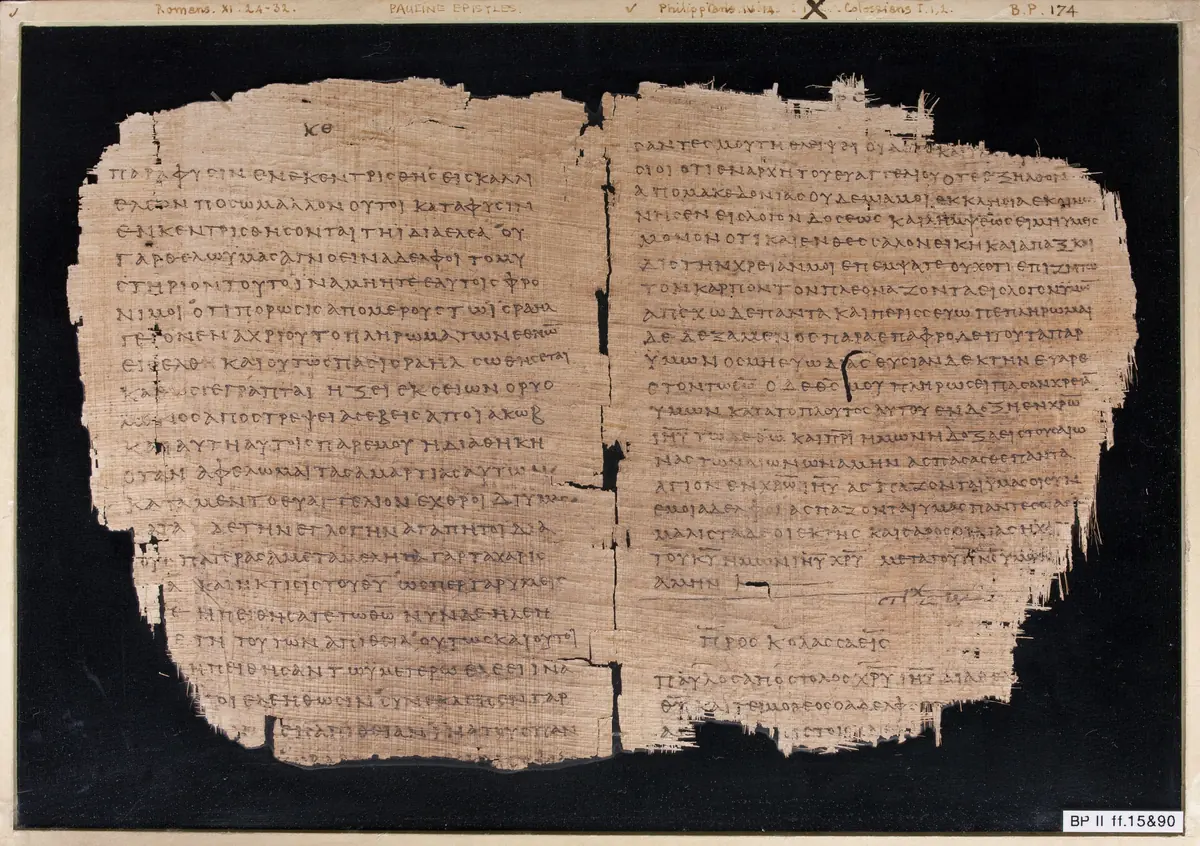 Ancient papyrus page with Greek handwriting from Paul’s letter to the Romans